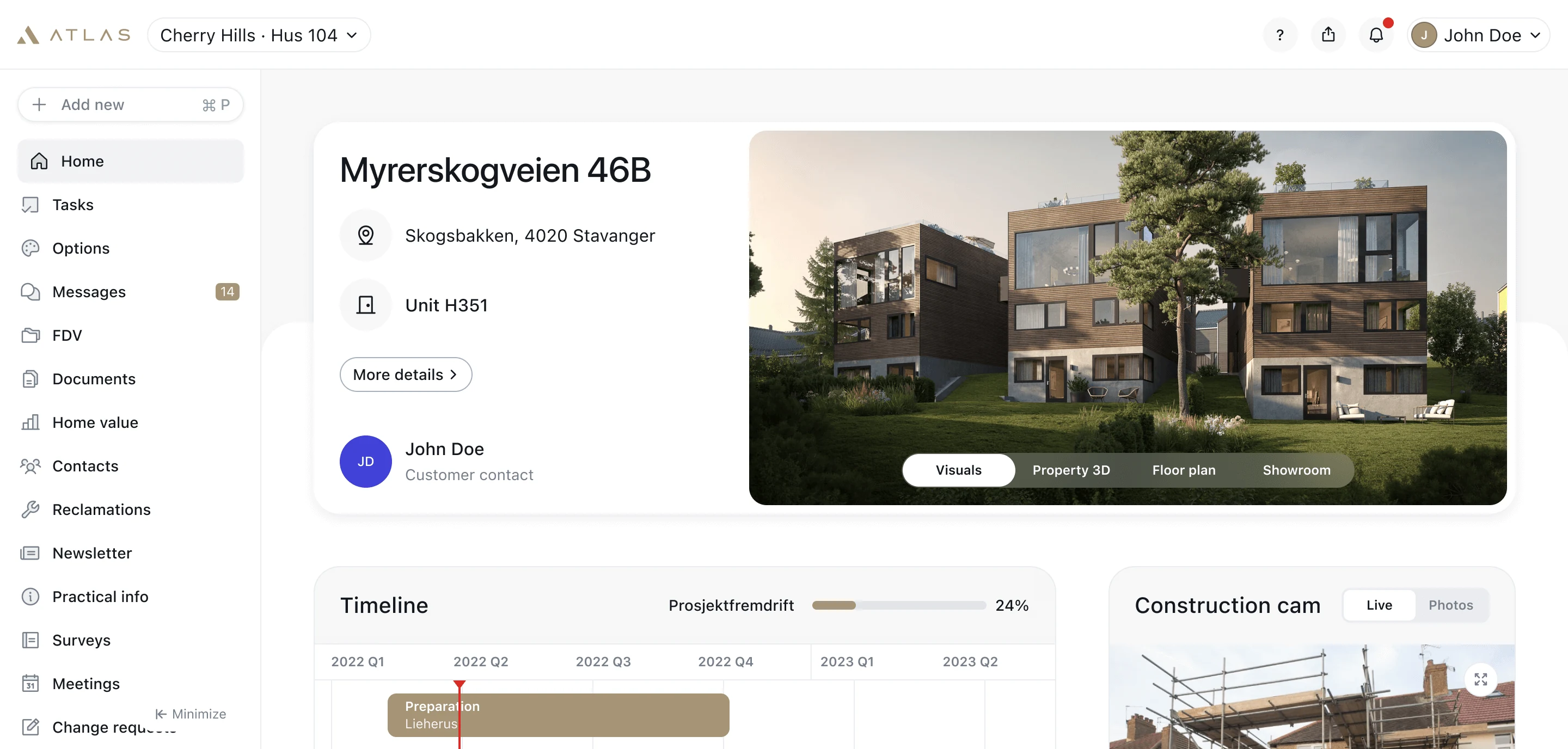 Journey: the provider’s example buyer portal with home, documents and timeline